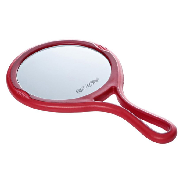 oval hand held mirror with dual magnification